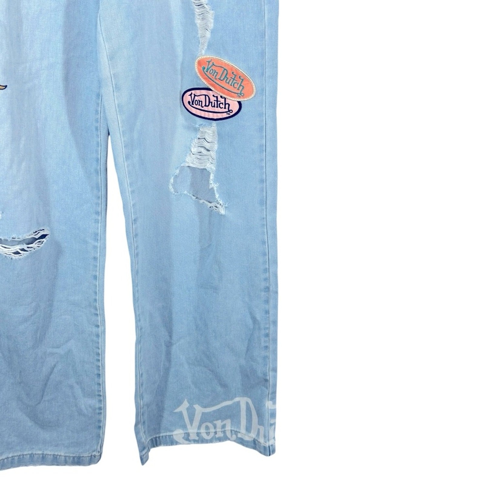 Von Dutch Start Somewhere Jeans Womens 7 Baggy Wide Leg Distressed Patchwork