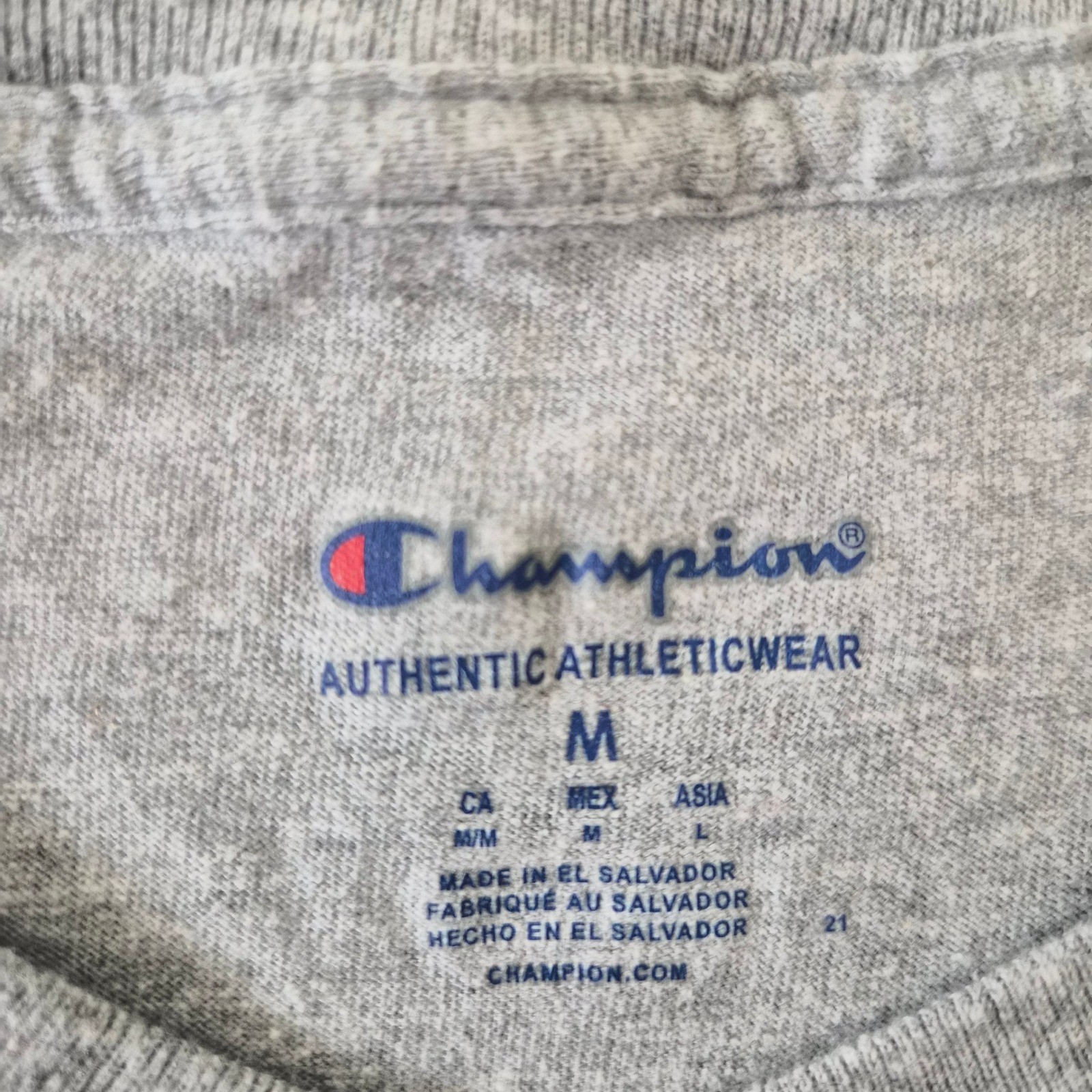 Champion Mens Gray T-Shirt Big C Tie Dye Logo Red White Blue Size M GT23H 806