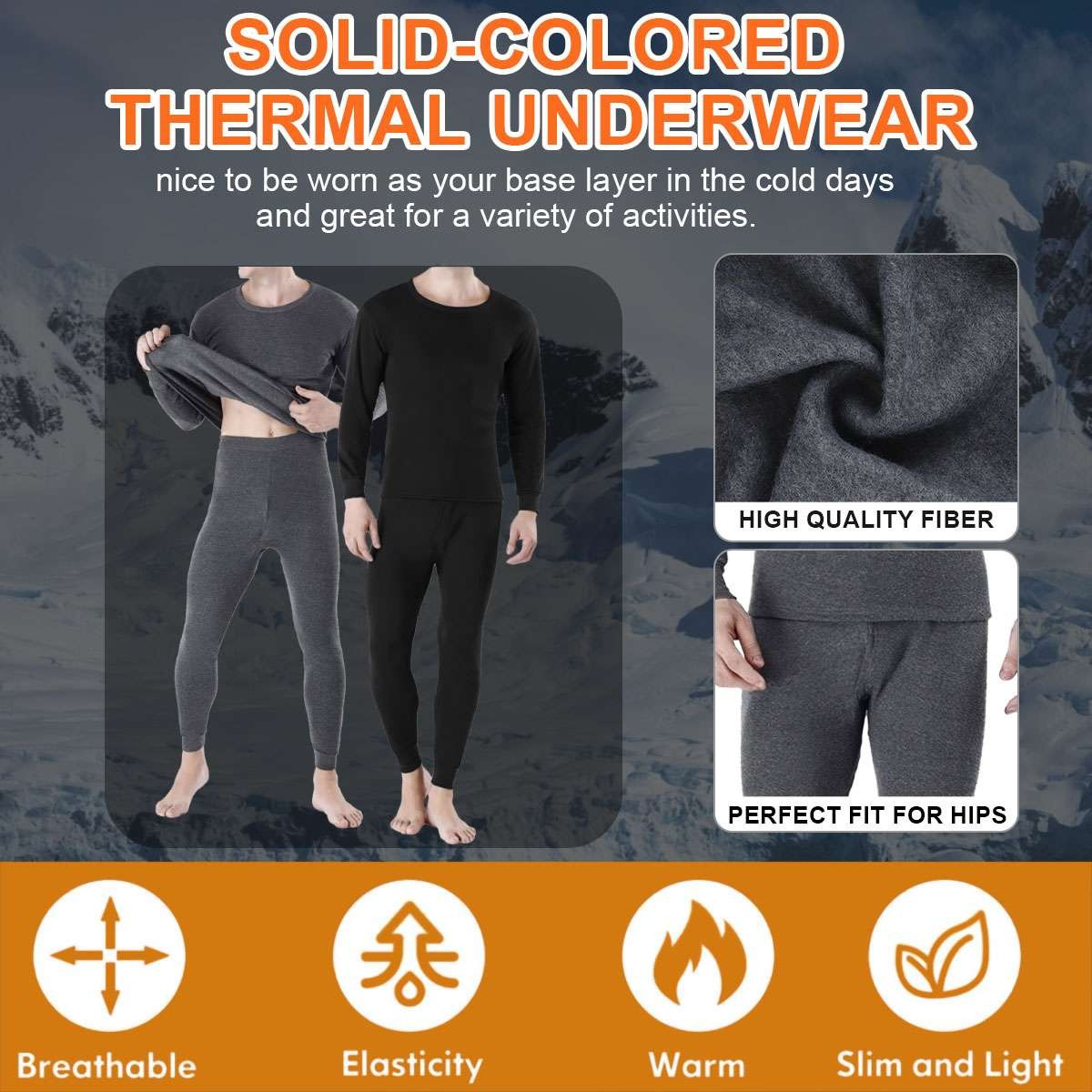 Men’s Fleece Lined Long Johns Thermal Underwear Base Layer Set for Cold Weather