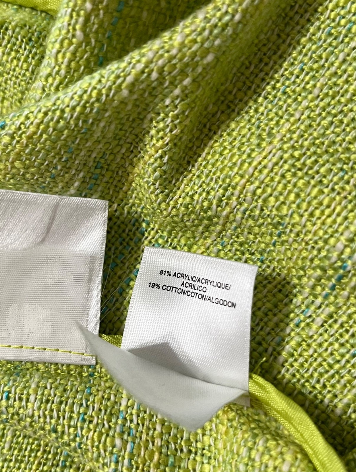 ANNE KLINE Lime Green Textured Soft Jacket with Fringe – Size 10 (runs small)