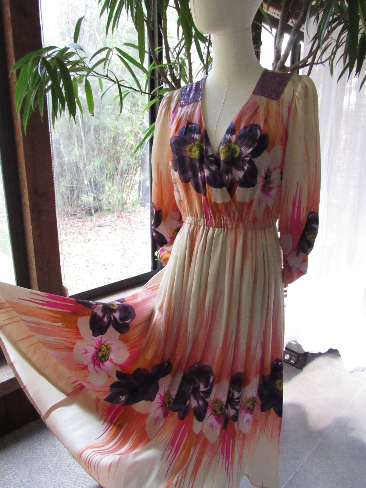 $240 Anthropology Plenty tracy reese Silk DRESS sequins Floral Party Holiday Vtg