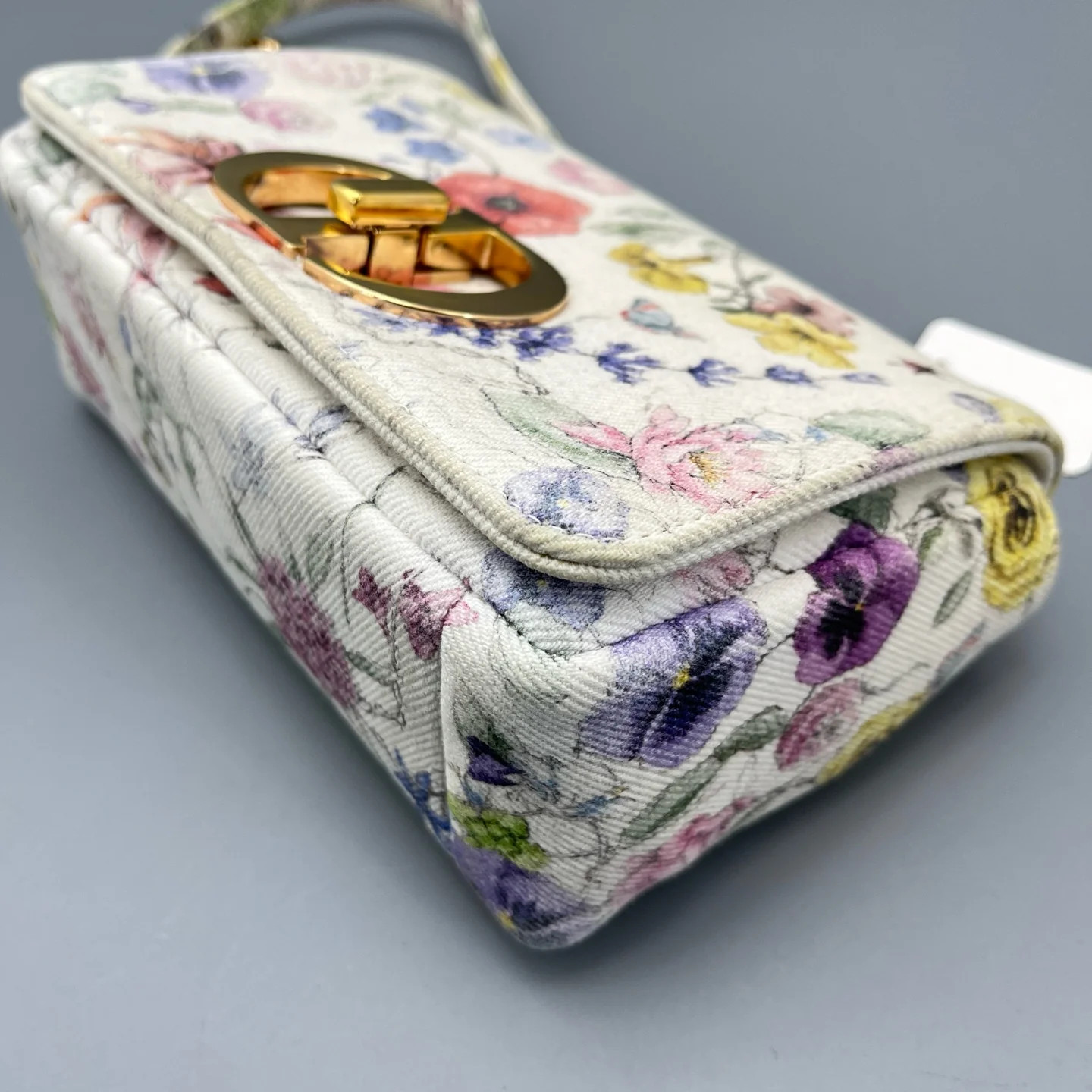 Dior Print Small Caro Bag White Yellow Red Blue Green Canvas (ym051726b6r)