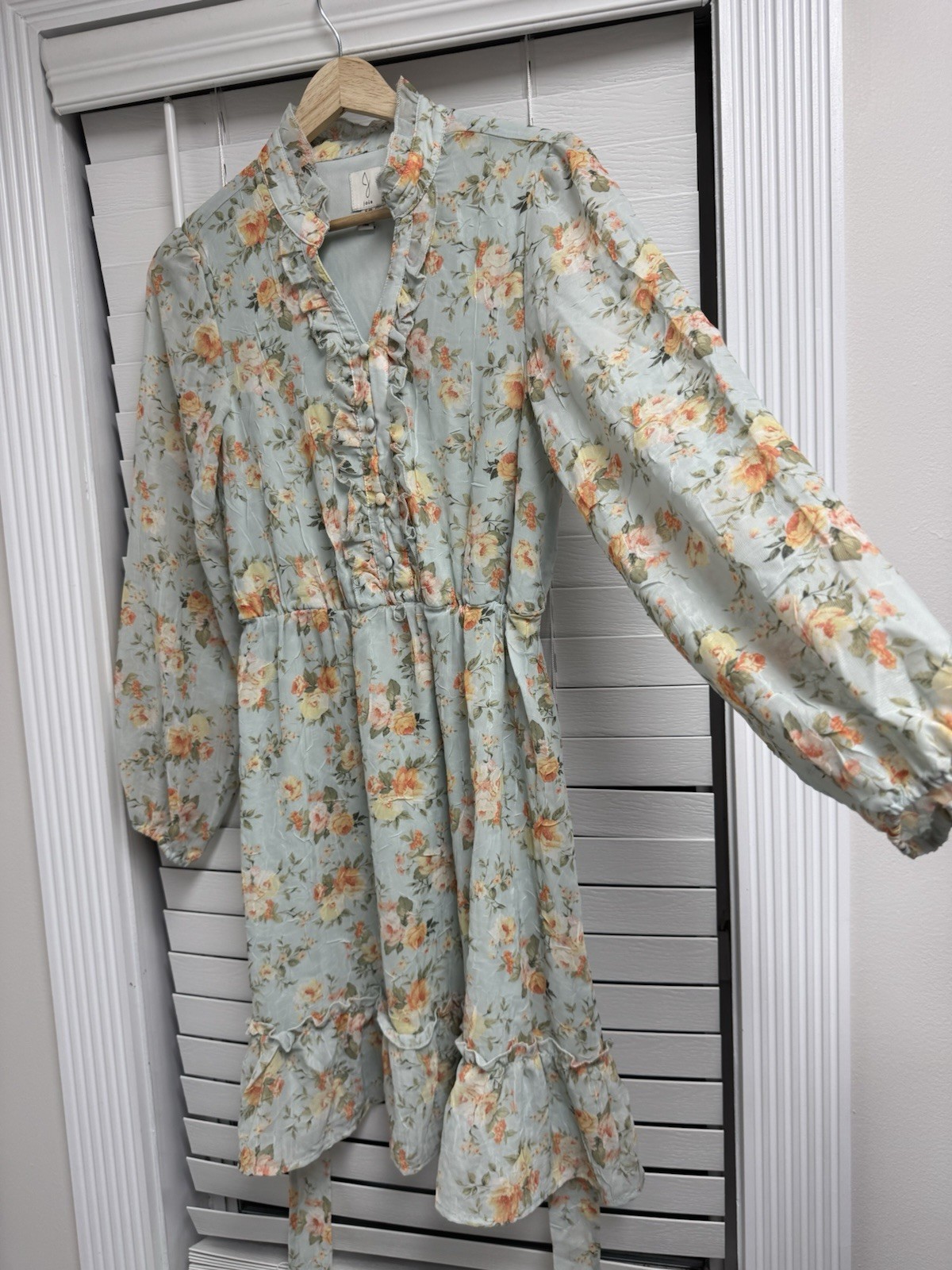 Joie Womens Green Floral V-Neck Long Sleeve Chiffon Ruffle Tie Mini Dress S