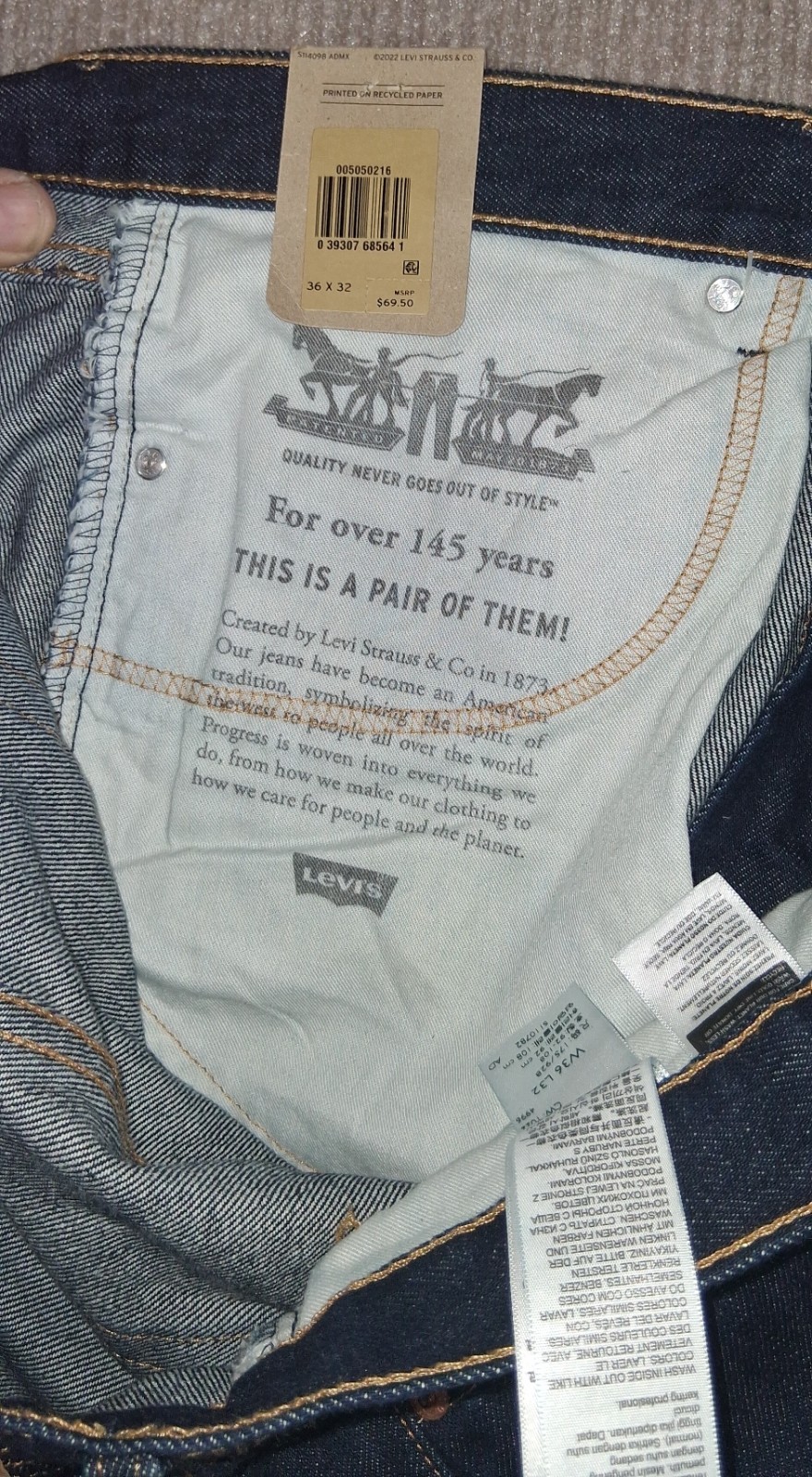 Levi’s NWT Men’s 500 Series 505 Regular Fit Straight Leg Jeans – Dark Wash Blue