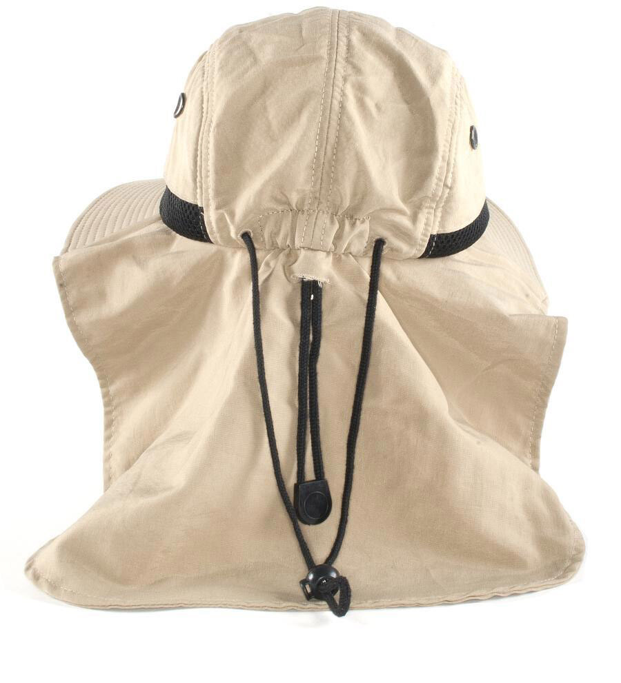 Khaki Fisherman Safari Sun Visor Neck Flap Packable Hiking Summer Unisex Hat