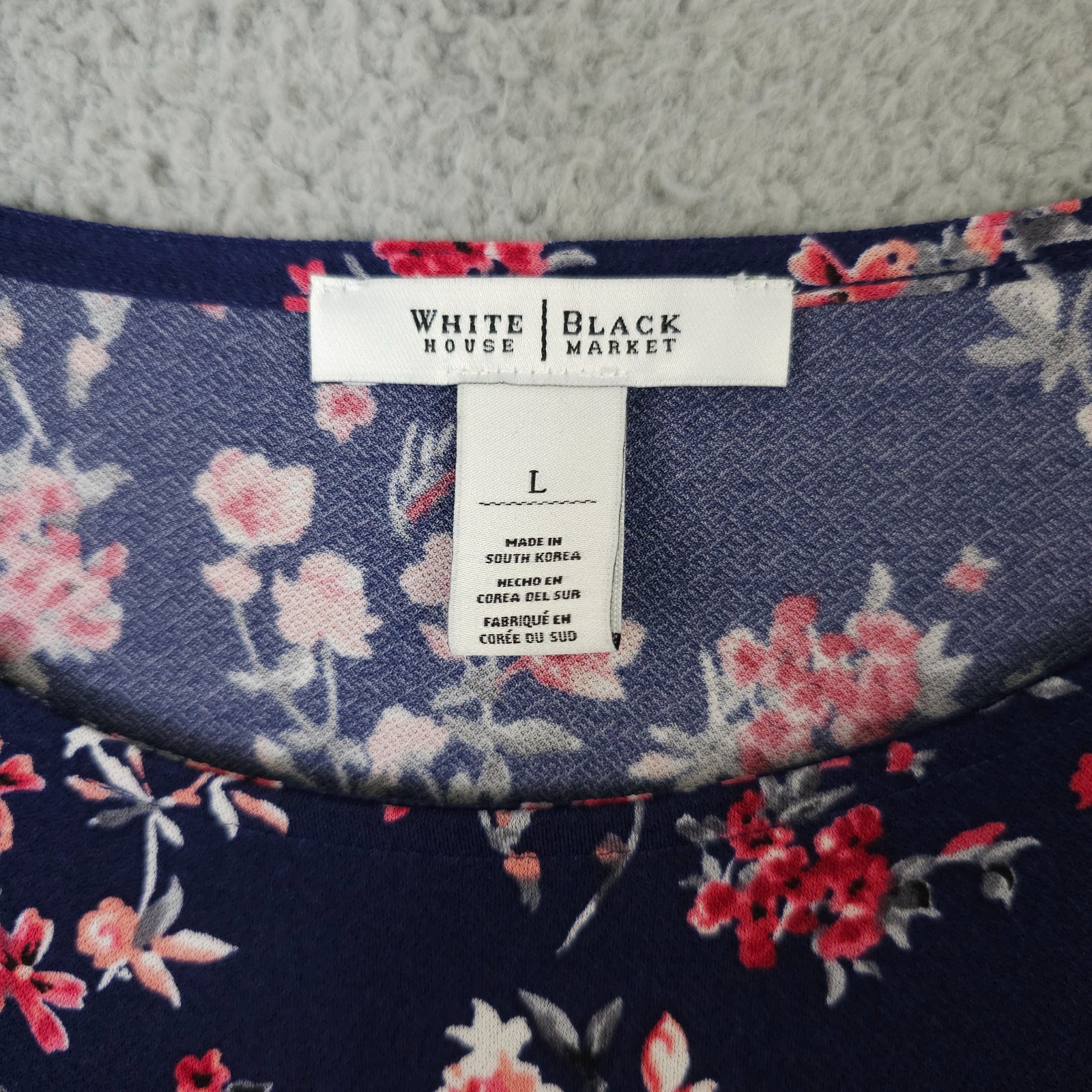 White House Black Market Shirt Womens Large Blue Floral Bell Sleeve Blouse Top