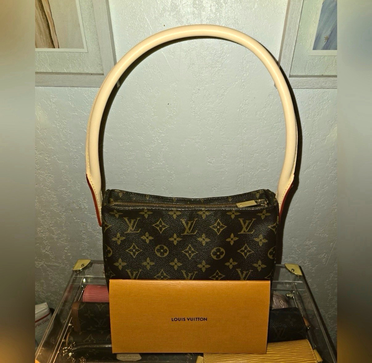 Louis Vuitton Looping Monogram Medium Shoulder Bag Brown Beige Strap Gold Zip
