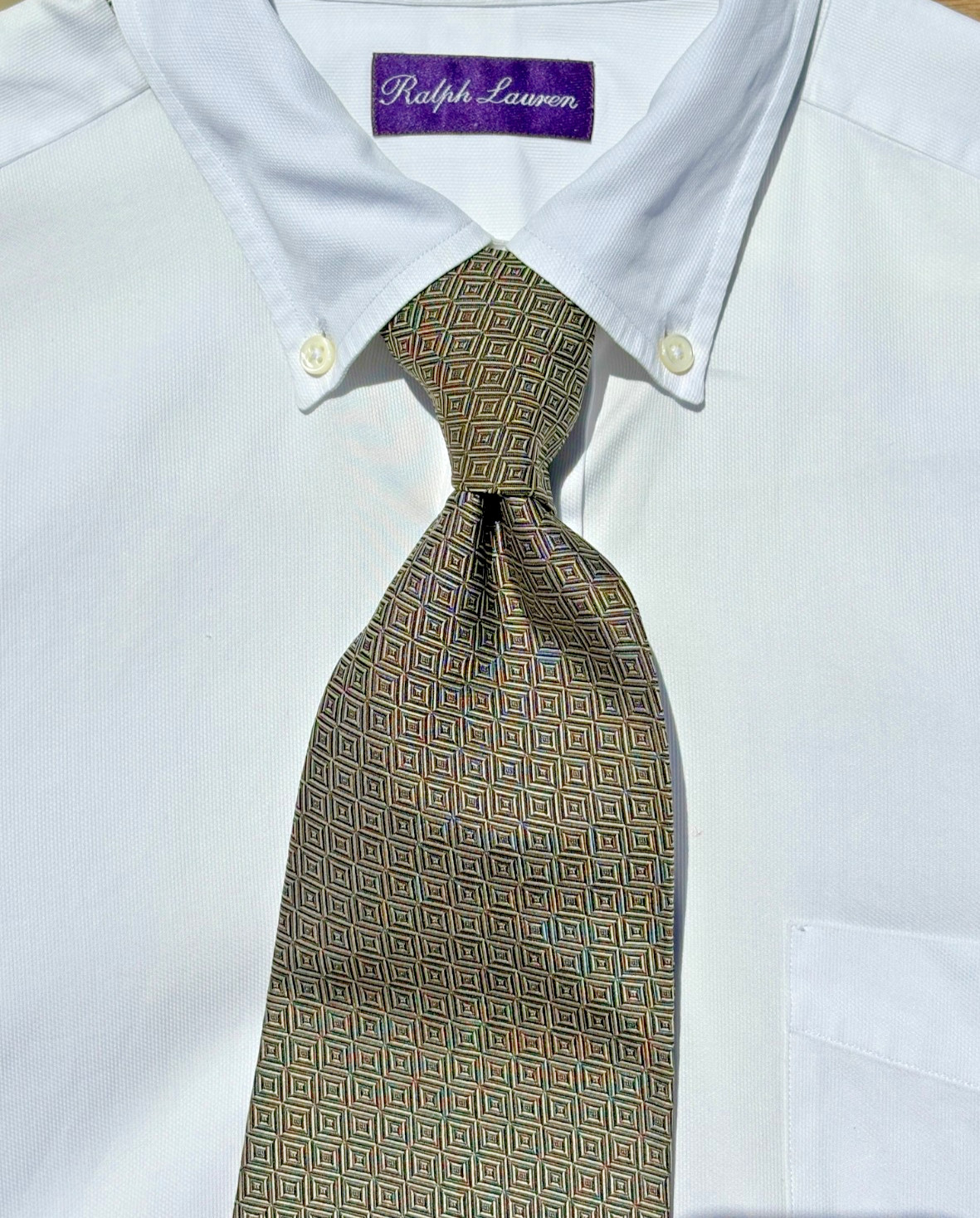 Ralph Lauren Purple Label Silver Diamond-Patterned Silk Tie – England – $235.00