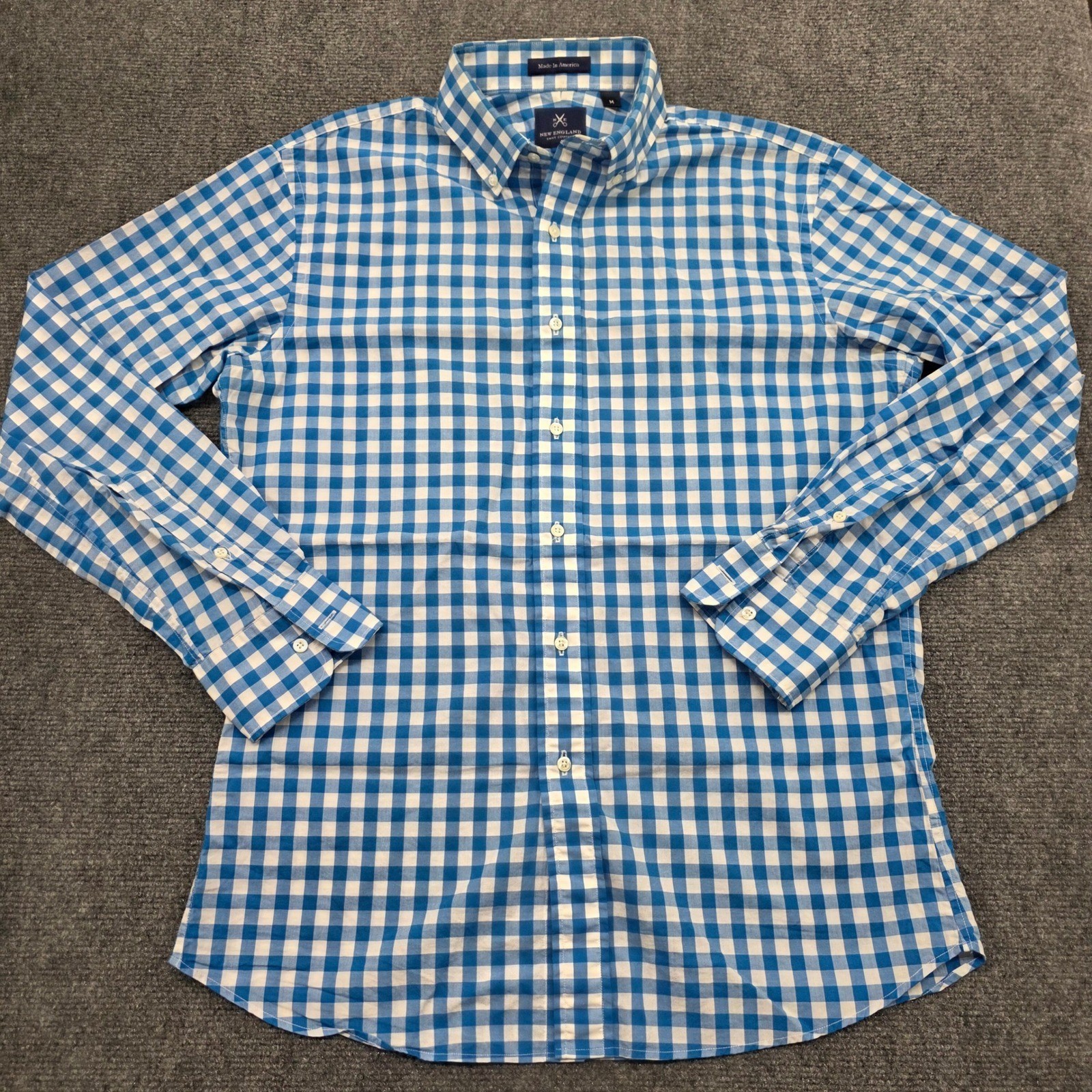 New England Shirt Company Mens Blue White Gingham Check Button Down Shirt M USA