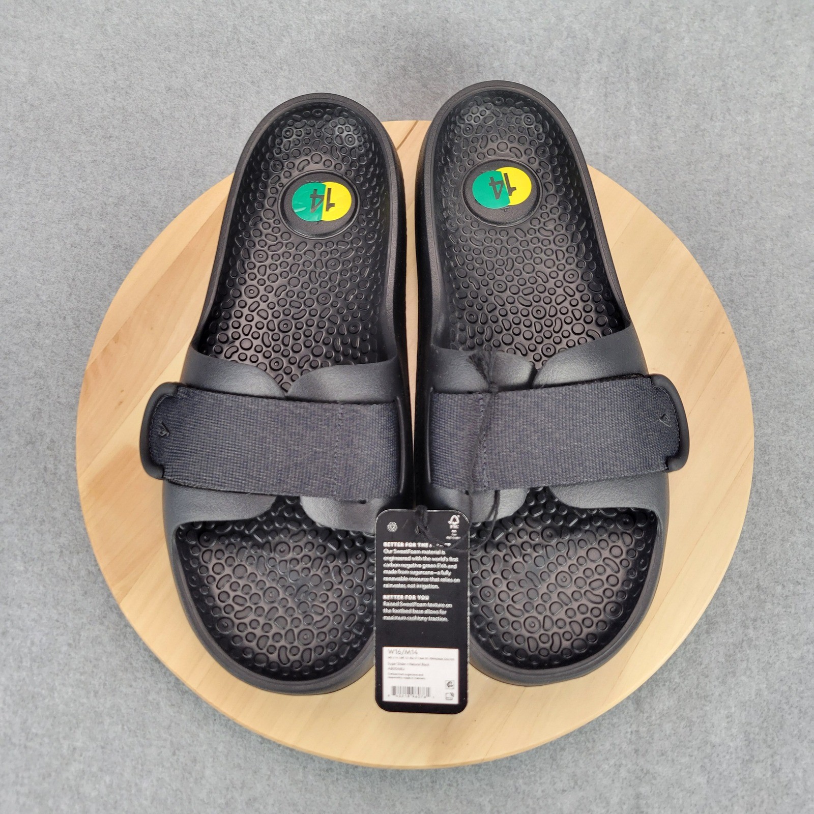 Allbirds Sugar Slider Mens Size 14 Black Sustainable SweetFoam Adjustable Strap