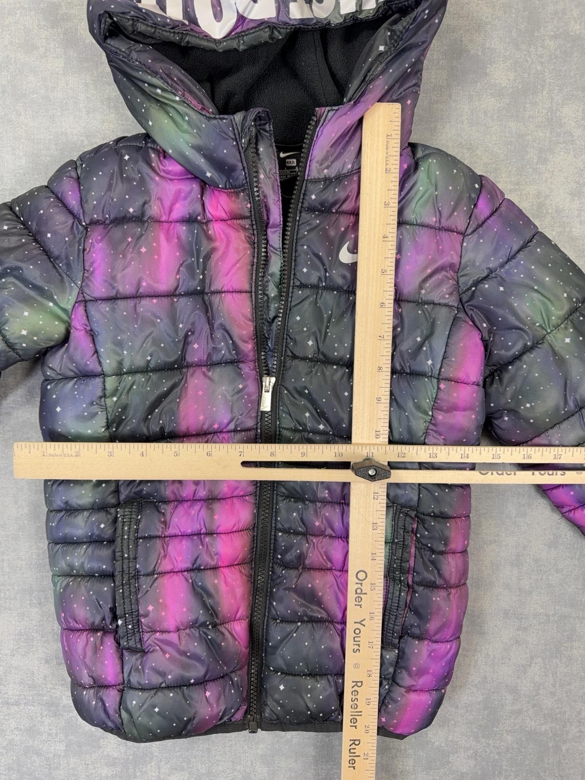Nike Jacket Girls 6X 6-7 Yrs Multicolor Galaxy Hooded Fleece Puffer Coat