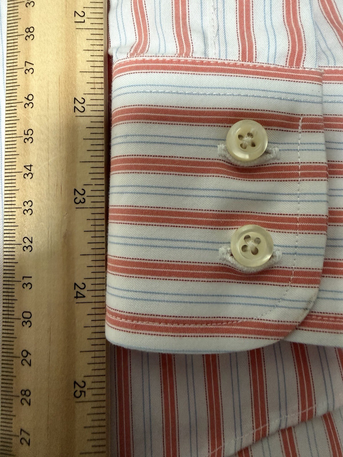 Men’s Brooks Brothers 16.5/34 Dress Long Sleeve Striped Coral Pink White Blue