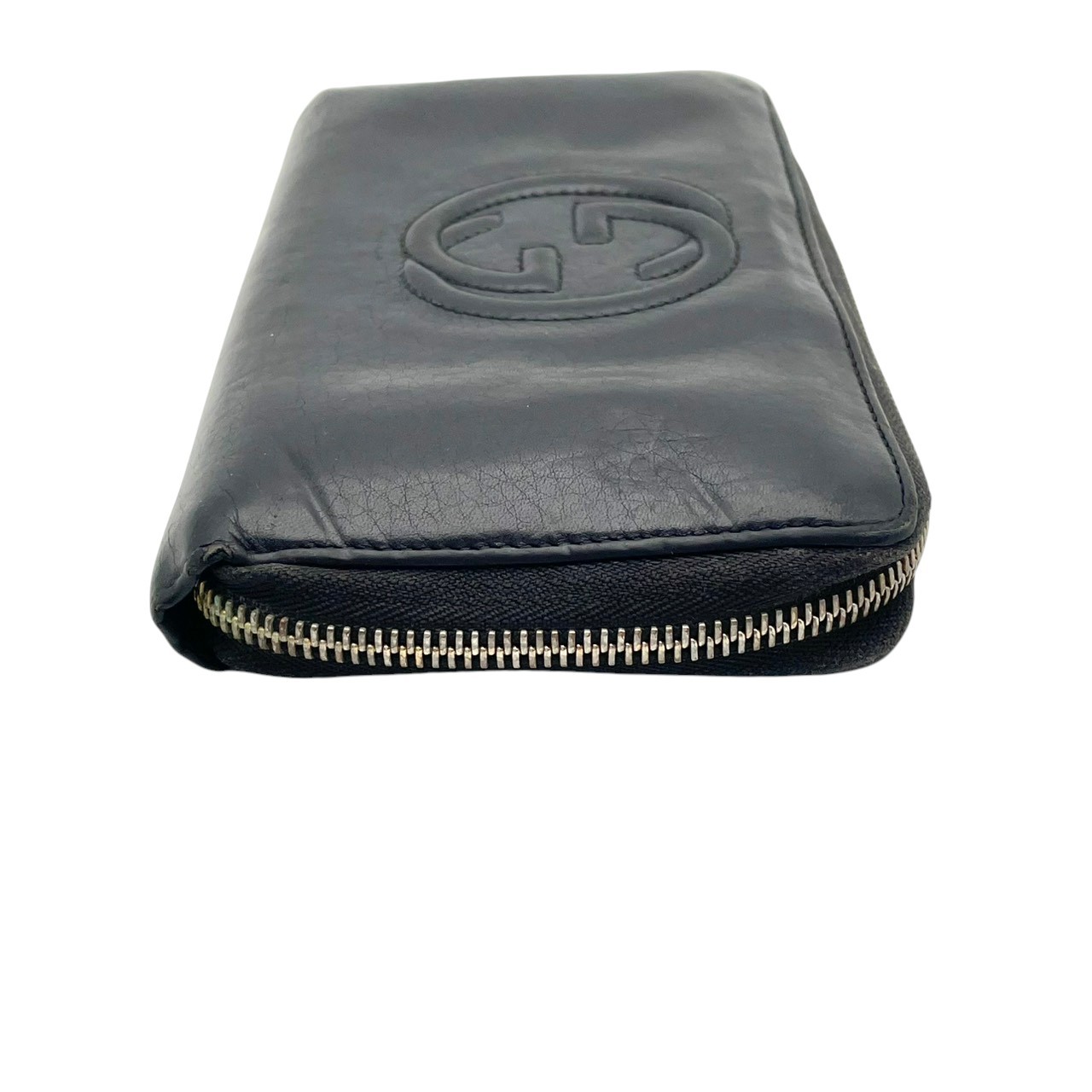 Authentic GUCCI Soho Interlocking G Leather Zip Around Long Wallet Black