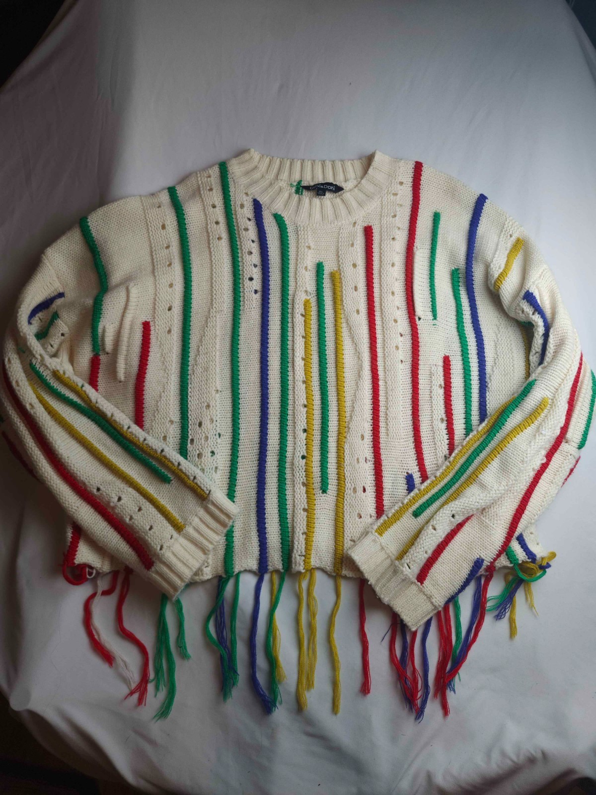 Davi & Dani Sweater Womens 2XL Striped Fringe Boho Artsy Festival Streetwear