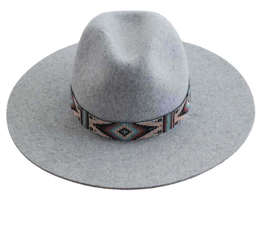 Western Seed Beaded Hat Band Fit Cowboy Hatband Beige Turquoise Hat Band