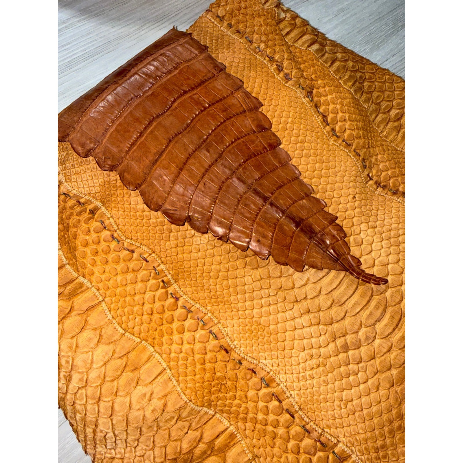 Carlos Falchi Python Crocodile Patchwork Tote Bag Brown Exotic Leather Handmade