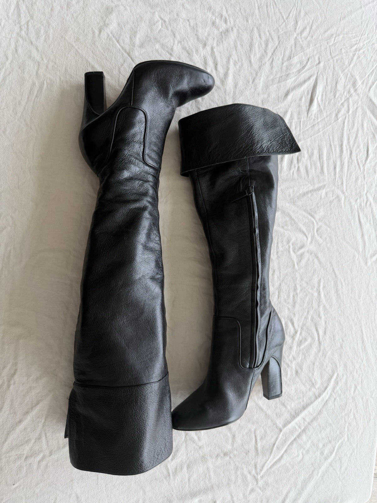 Eden Women’s Brown Leather Over the Knee Boots Almond Toe Block Heel Zip 8