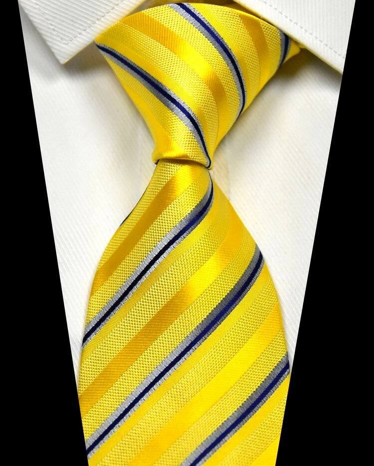 New Classic Stripe Yellow Dark Blue 100% Silk Men’s Necktie Neck Tie 3.15”(8CM)