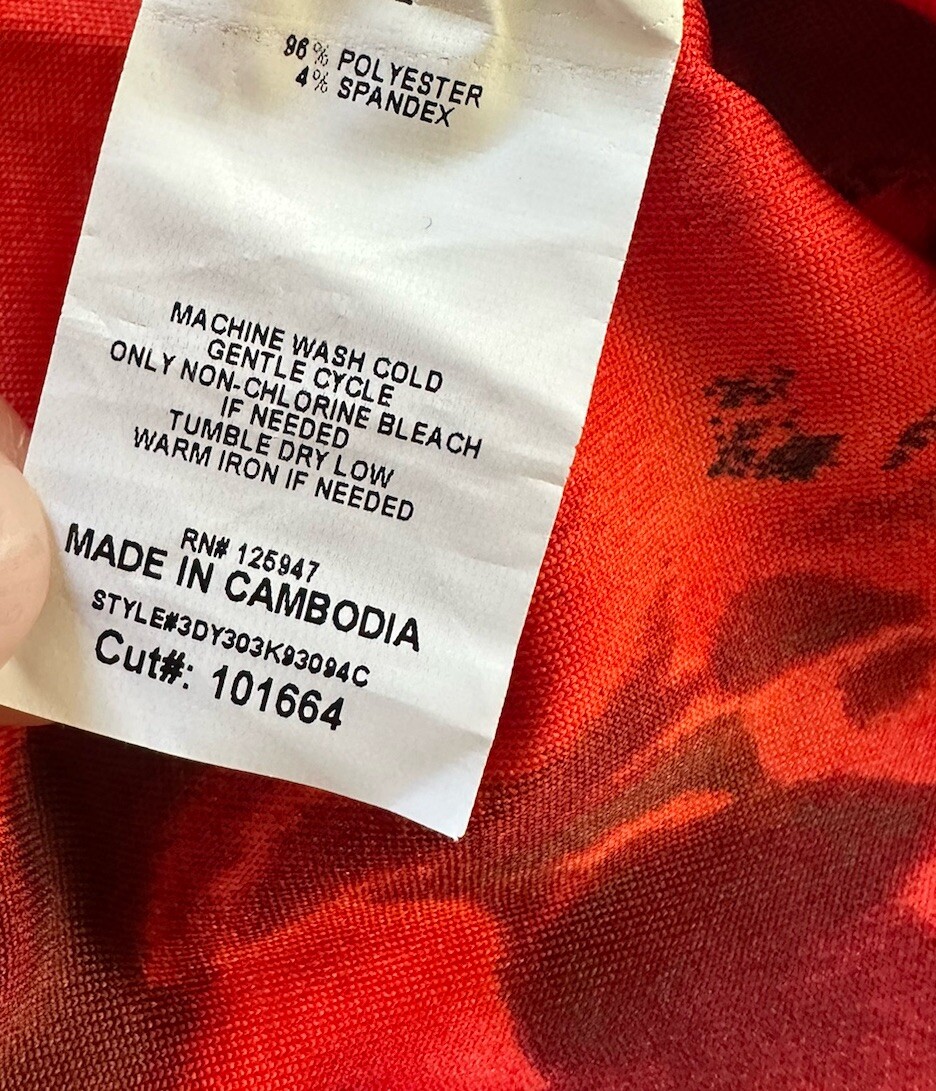 COCOMO XL Orange Red Black 3/4 sleeve women’s Pintuck Blouse Tunic shirt