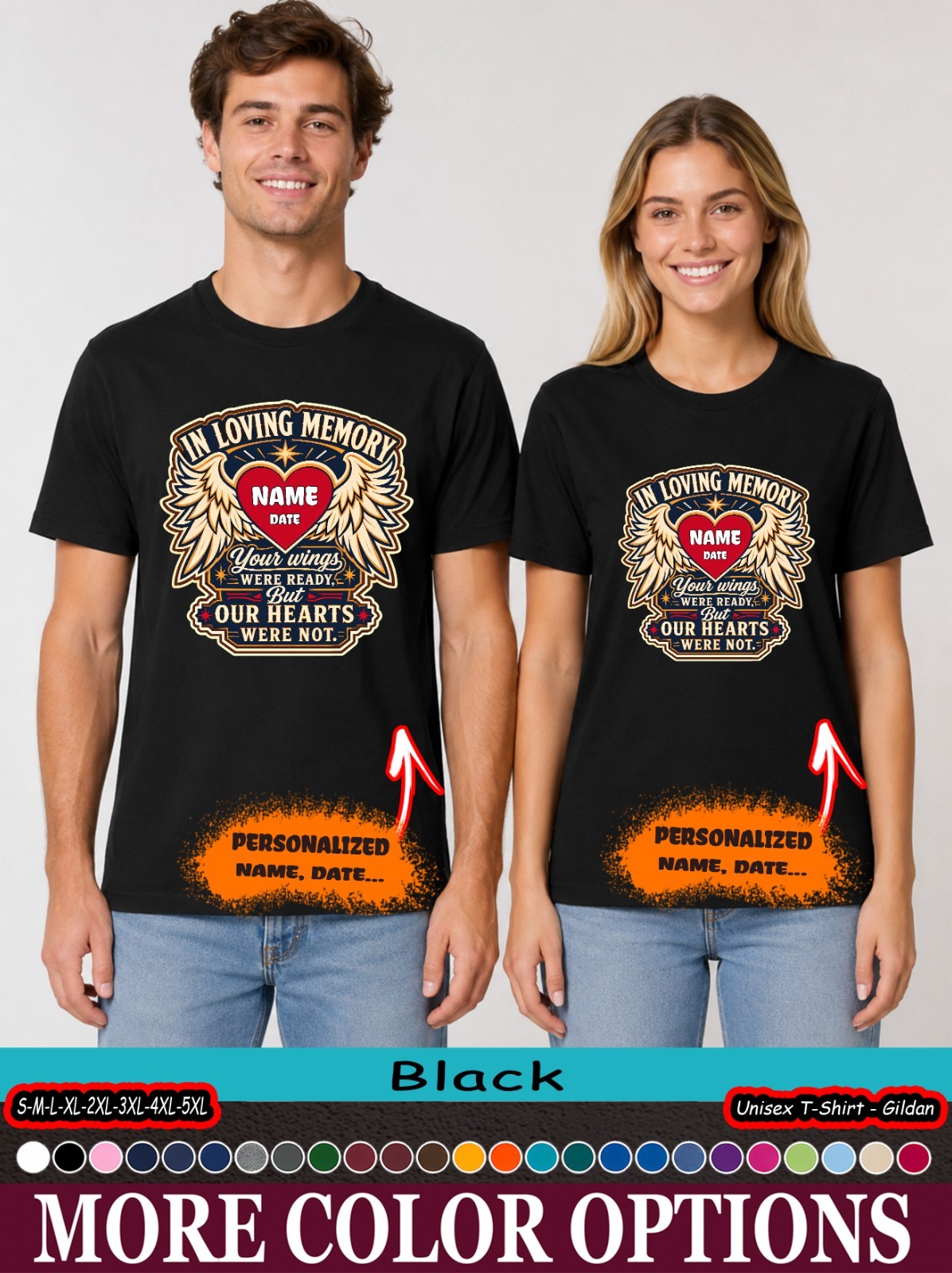 Custom Wings Were Ready Memorial Shirt, Name Date Angel Heart Tee