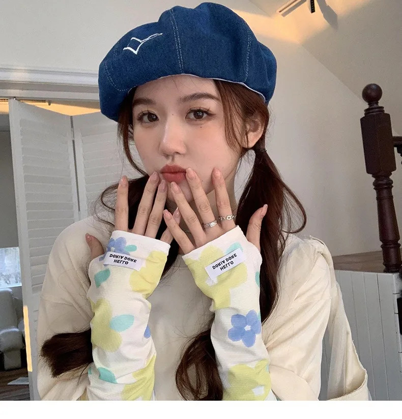 Summer Sun Protection Arm Sleeve for Women Butterfly Flower Ice Long Sleeve UV R
