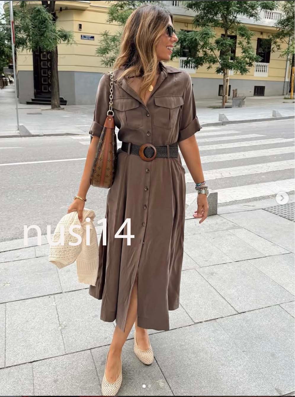 ZARA NEW WOMAN MIDI BELTED FLOWY SHIRT DRESS BROWN XS-XXL 2157/039/700