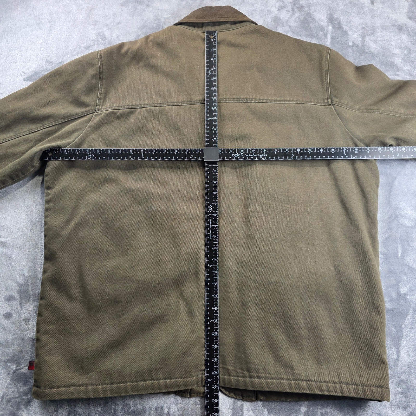 Woolrich Field Jacket Mens 2XL Olive Canvas Barn Chore Fleece Lined Leather Trim