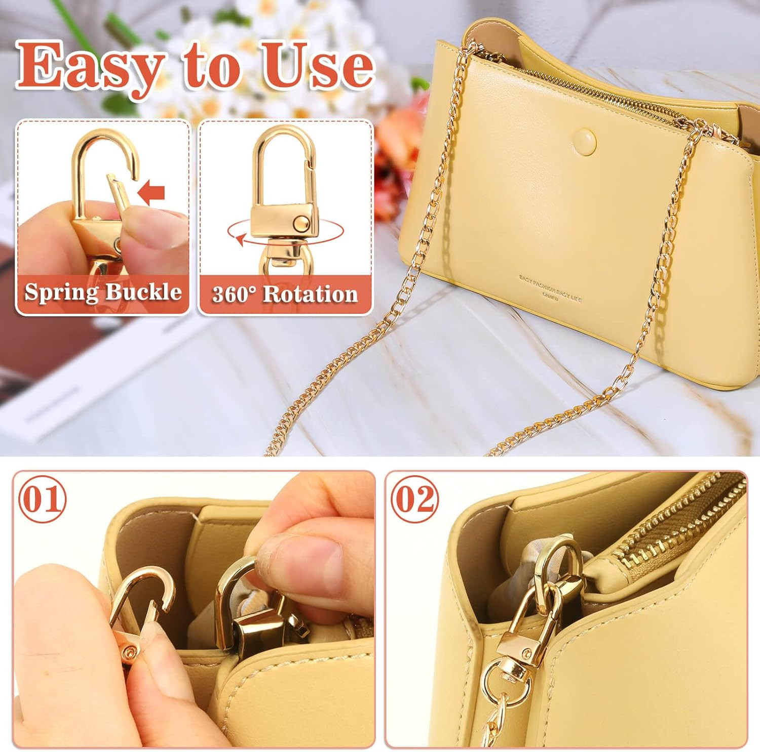 2PCS Gold Purse Chain Strap Extender 7.9in Metal Handbag Replacement