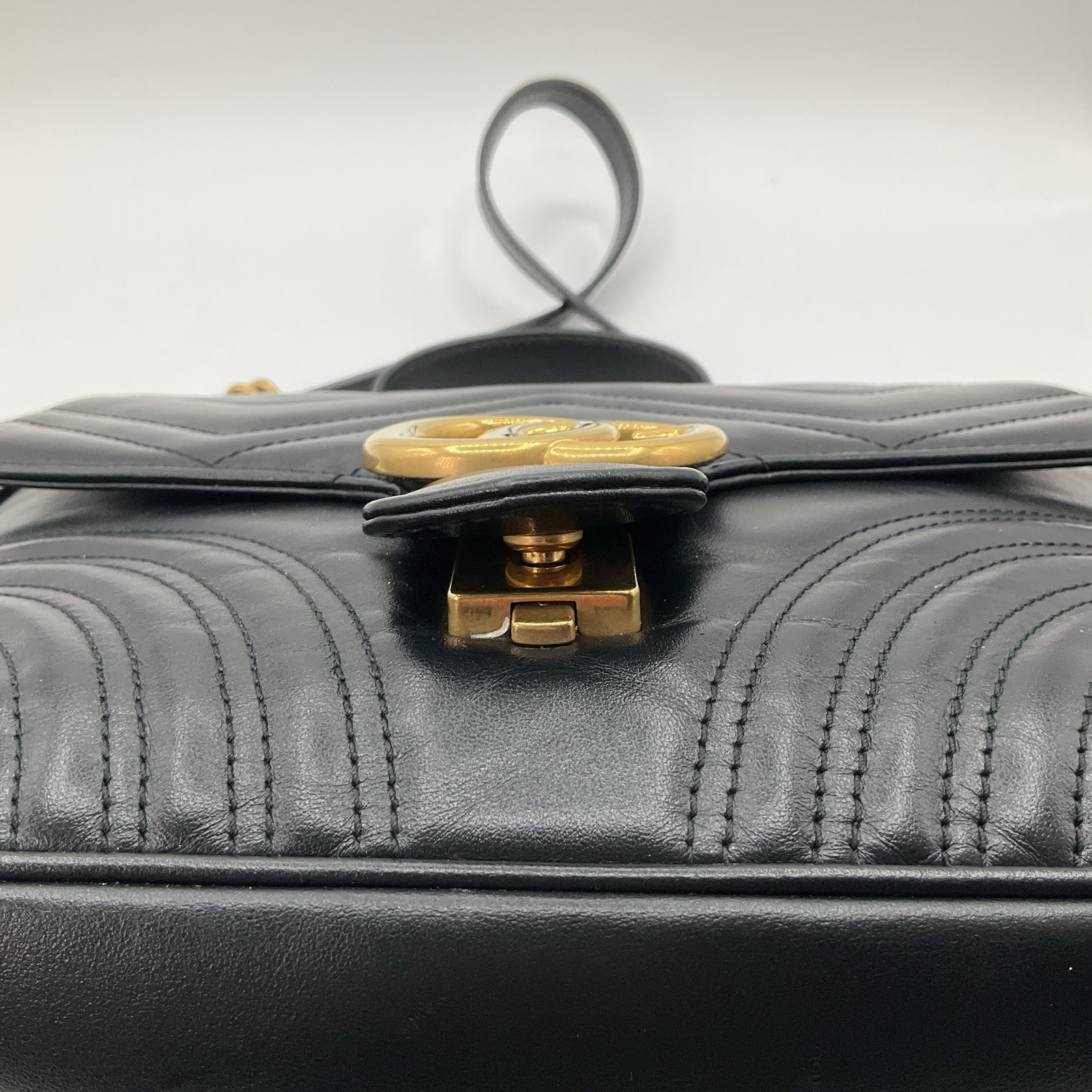 Gucci GG Marmont Matelasse Small Top Handle Black Leather Bag Purse