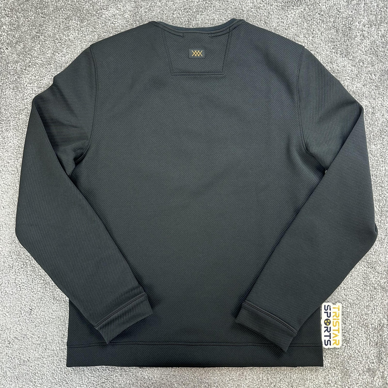 Rhone Quantum Crewneck Sweater Mens Small Black Stretch Knit Twill Pullover Zip