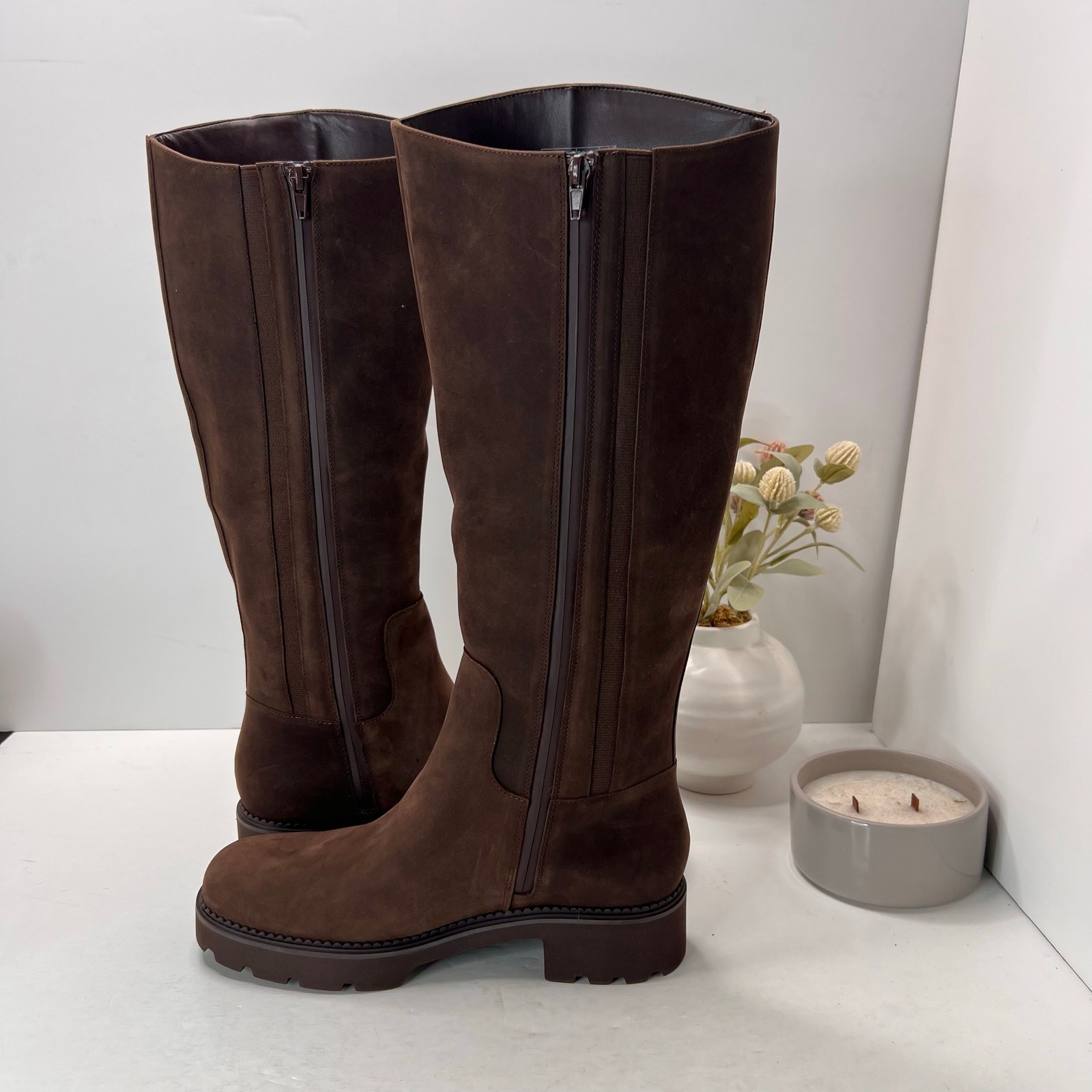 Vionic Fallbrook High Shaft Leather Boots Brown Women’s 9.5 Wide Tried On