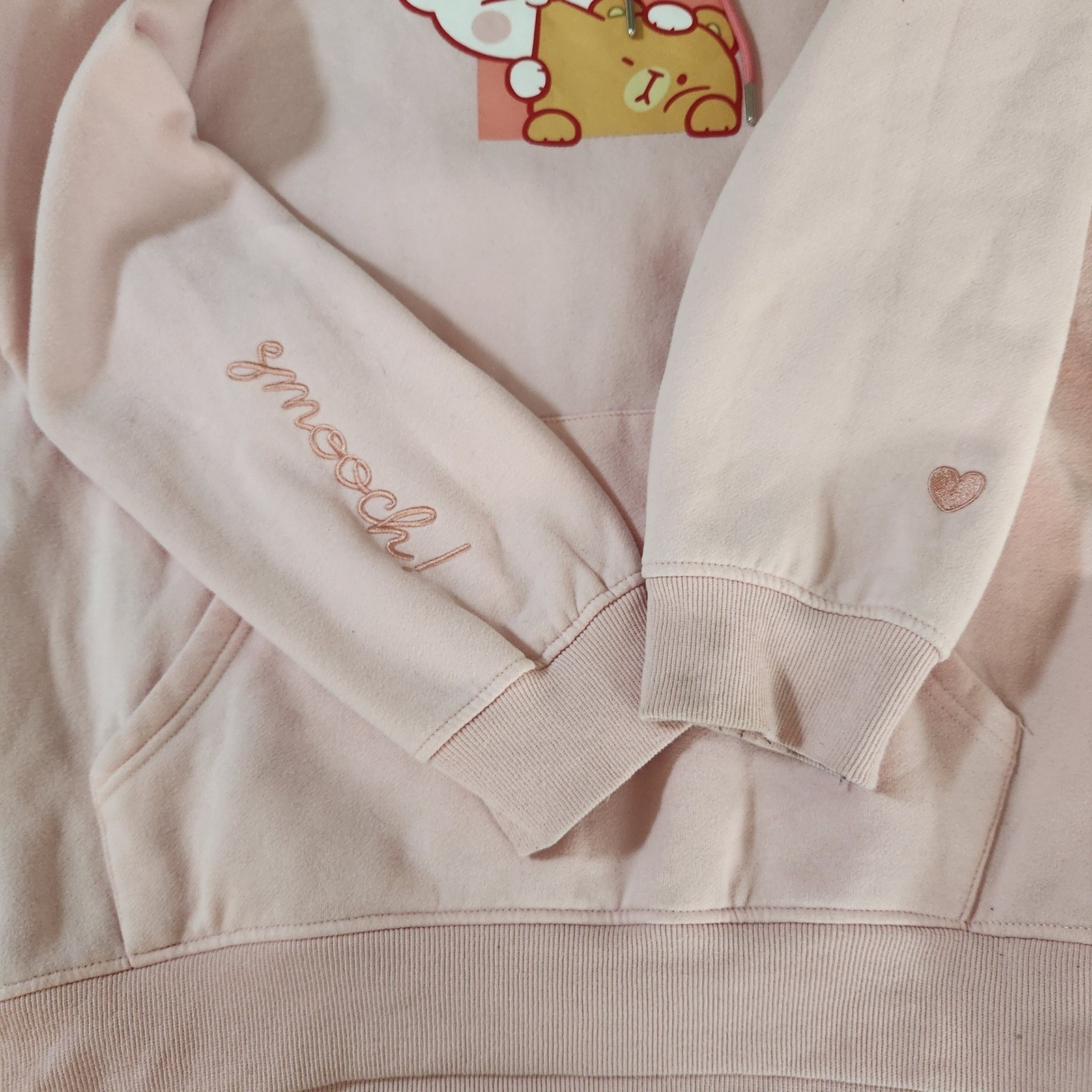 Milkmochabear Official Smooch & Snuggle Pink Fleece Hoodie Heavy Embroidered XXL