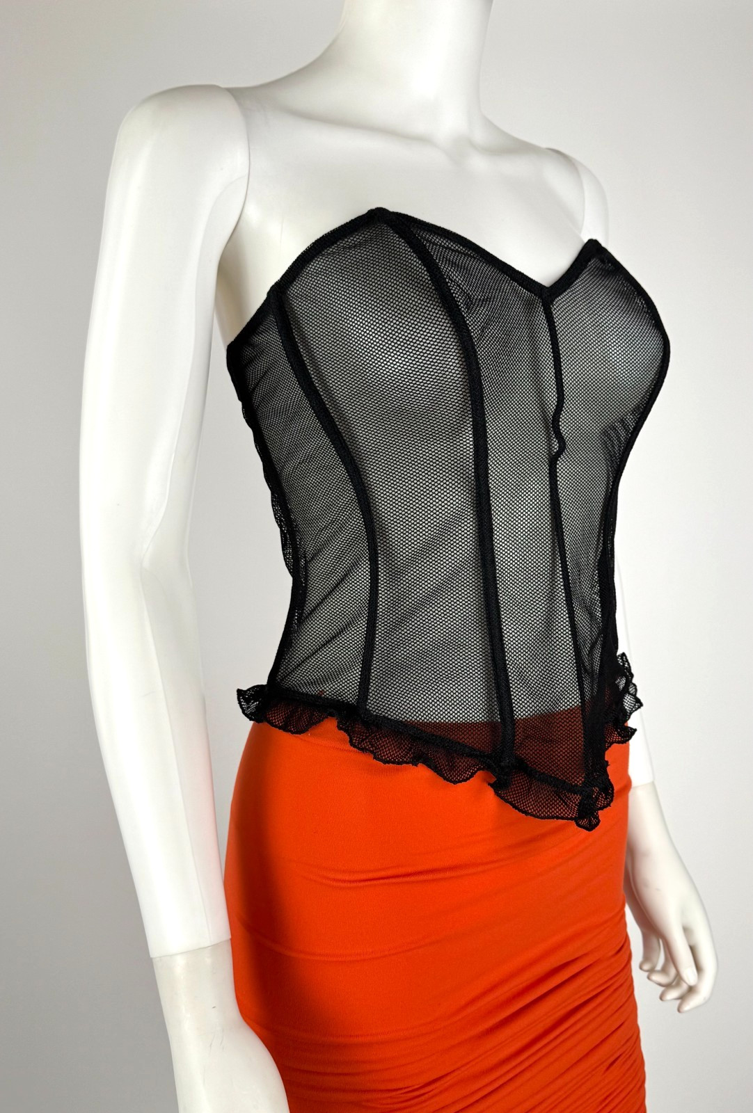 La Perla 36 US 90 FR 3 IT BIack Sheer Bustier Mesh Lace Lingerie Boning Auth
