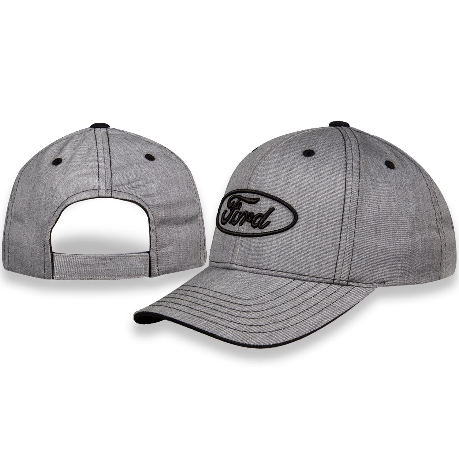 Ford Oval Heather Fabric Raised Logo Hat Hook and Loop with Black Stitching