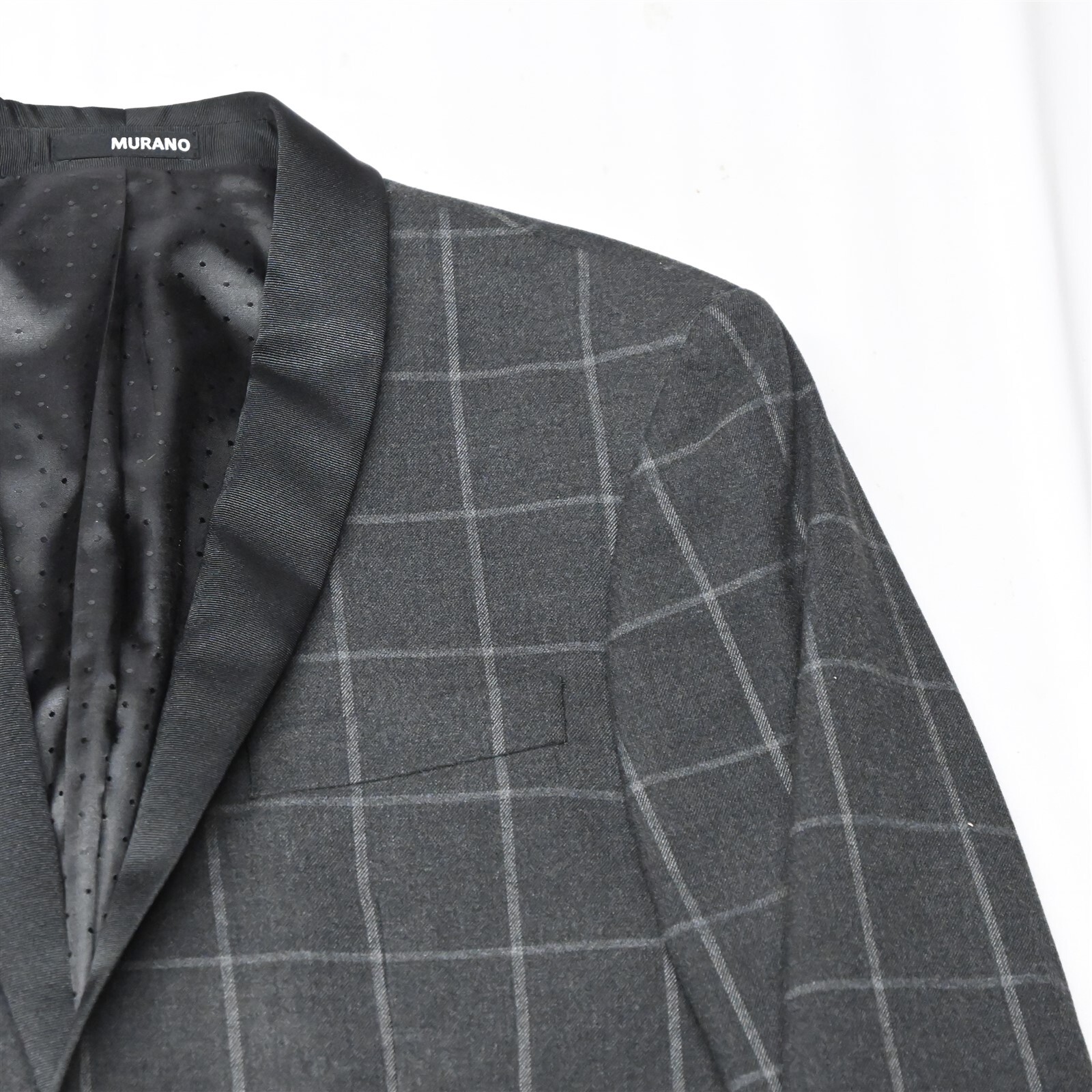 NEW Murano Large Gray Windowpane Slim Fit Mens Jacket Tuxedo Tux Smoking Coat