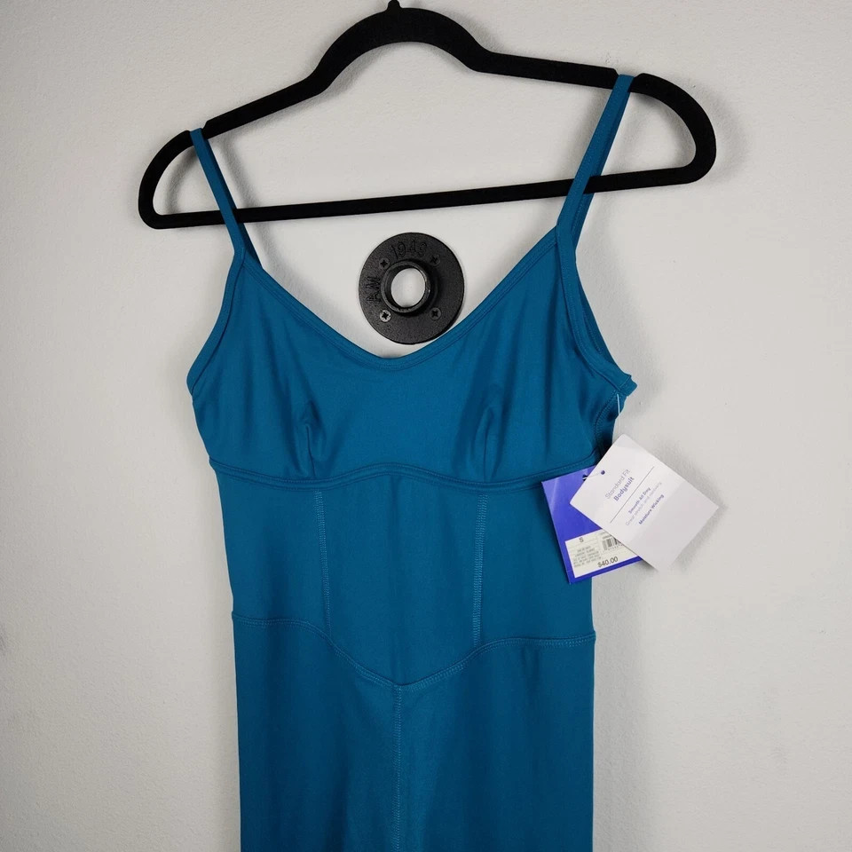 JoyLab Women’s Corset Bodysuit Leotard Stretch Jersey U-Neckline Teal Blue XS