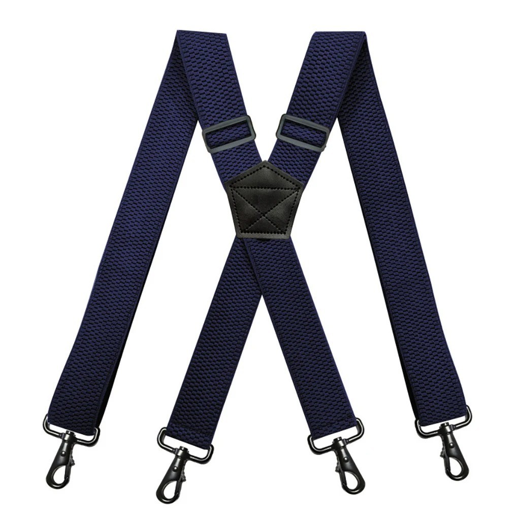Heavy Duty Suspenders for Men Work Biker Outdoor 3.8cm Wide X-Back with 4 Snap H