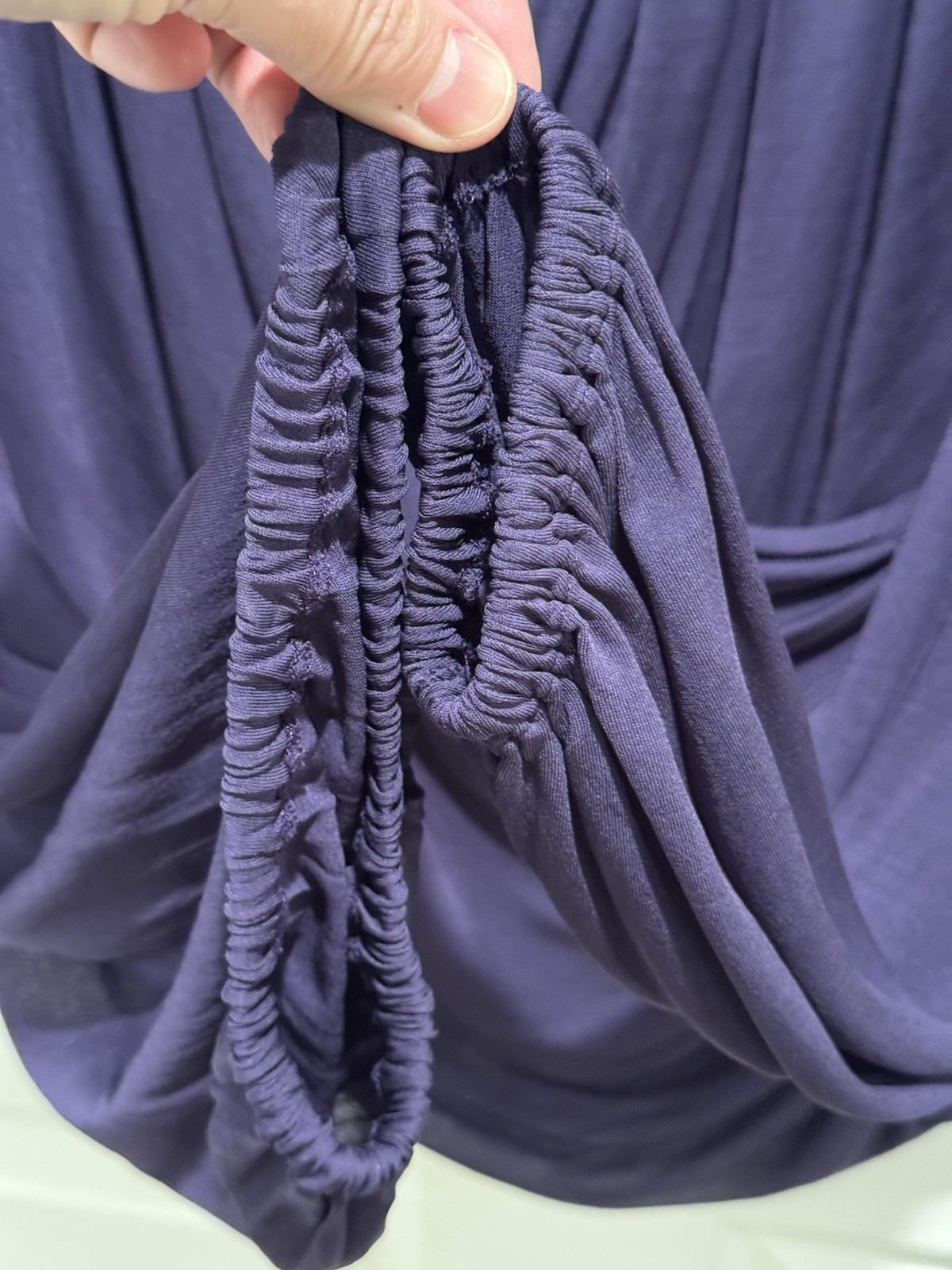Escada Silk Long Sleeve Wrap Blouse Blue Purple Size 36 Blouson Sleeve FLAW