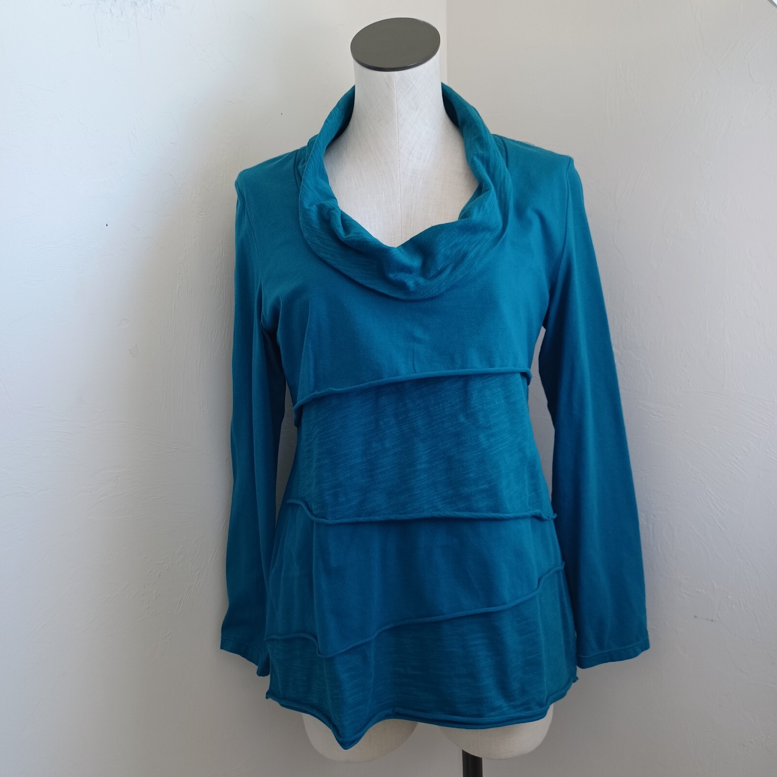 Soft Surroundings Top Womens Small Layered Cowl Neck Pullover Tee Shirt Teal