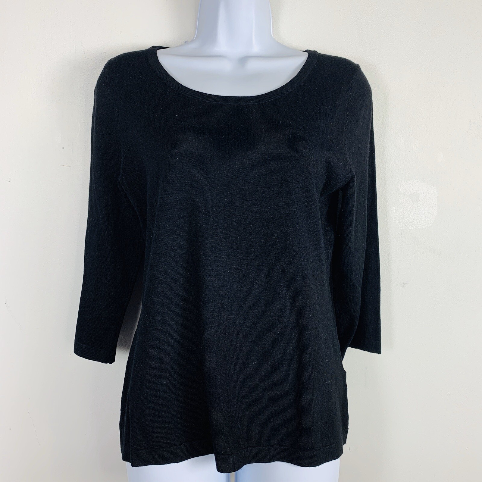 Spense Knits Sweater sz M Black Tight Knit Quiet Luxury Minimalist Modern Casual