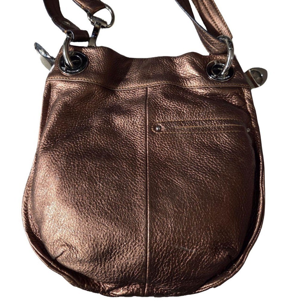 B. Makowsky Bronze Metallic Pebbled Leather Hobo Shoulder Bag Purse Y2K