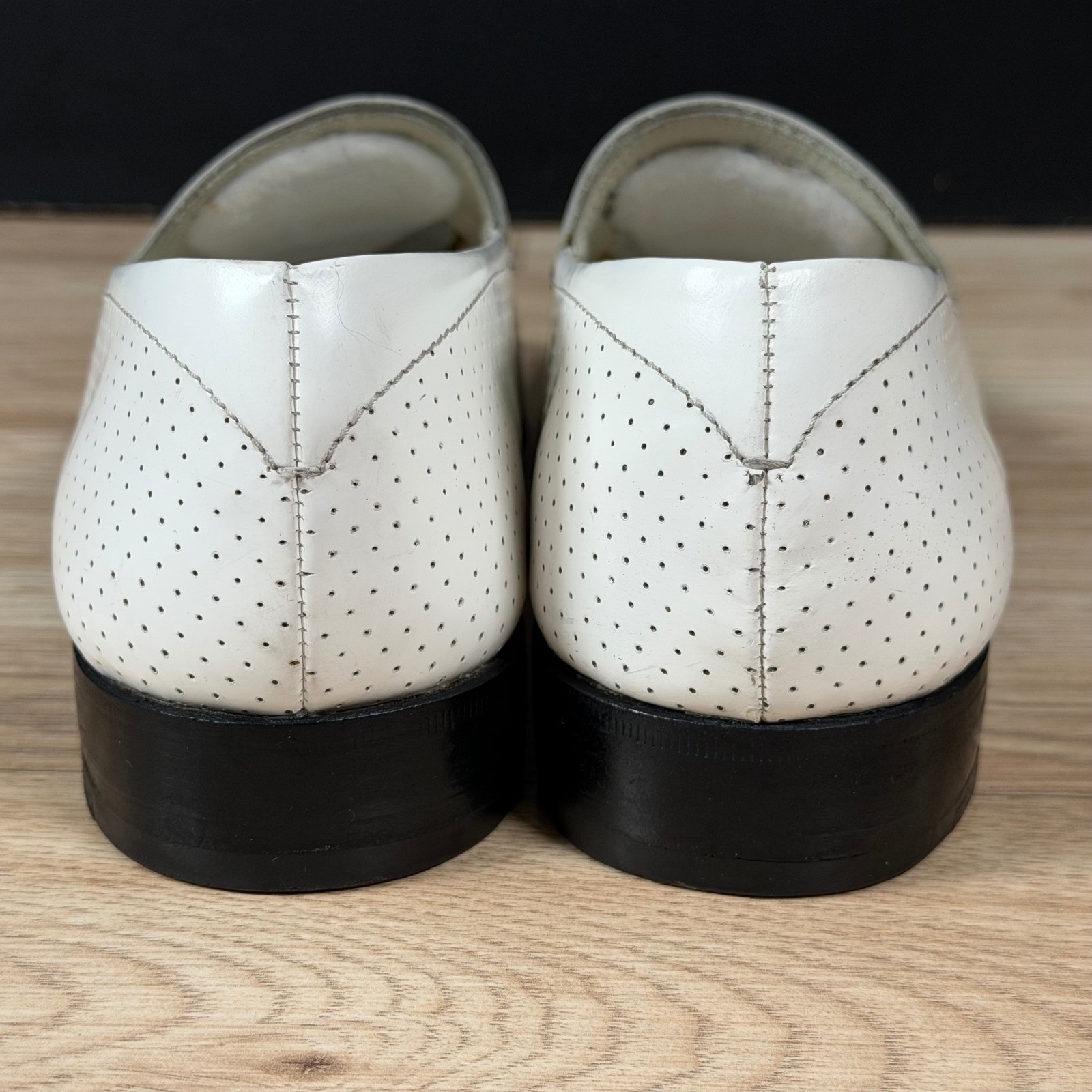 Prada Loafers Mens Size 9.5 White Perforated Leather Square Toe Shoes Italy