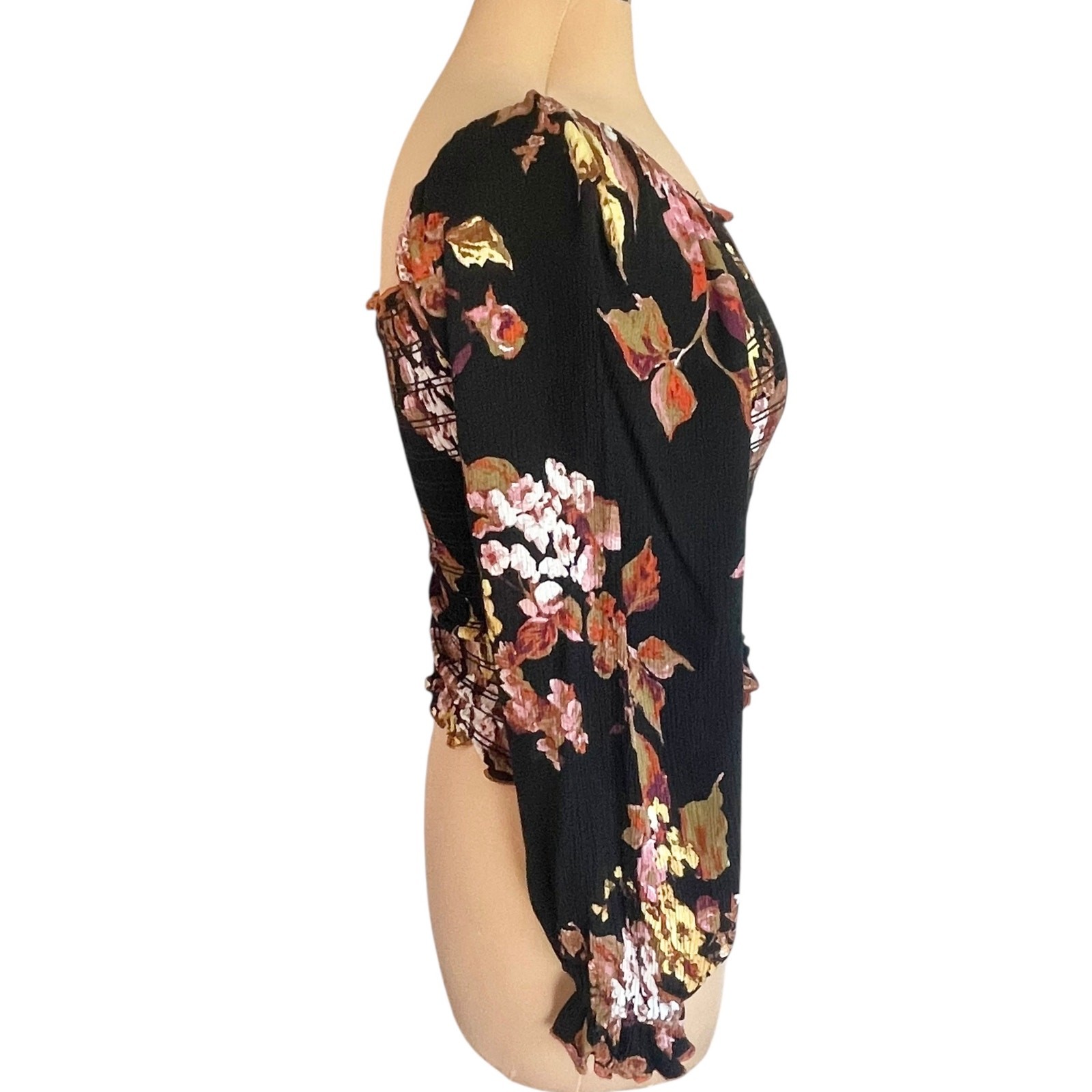 Hem & Thread Dark Floral Y2K Crop Top Womens L Smocked Milk Maid Fairy Grunge