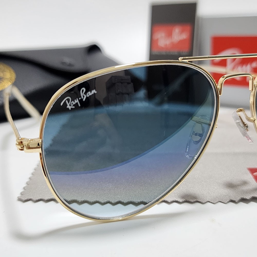 Ray-Ban RB3025 Aviator Pilot Sunglasses Gold Frame Gradient Blue Lens 58-14 mm