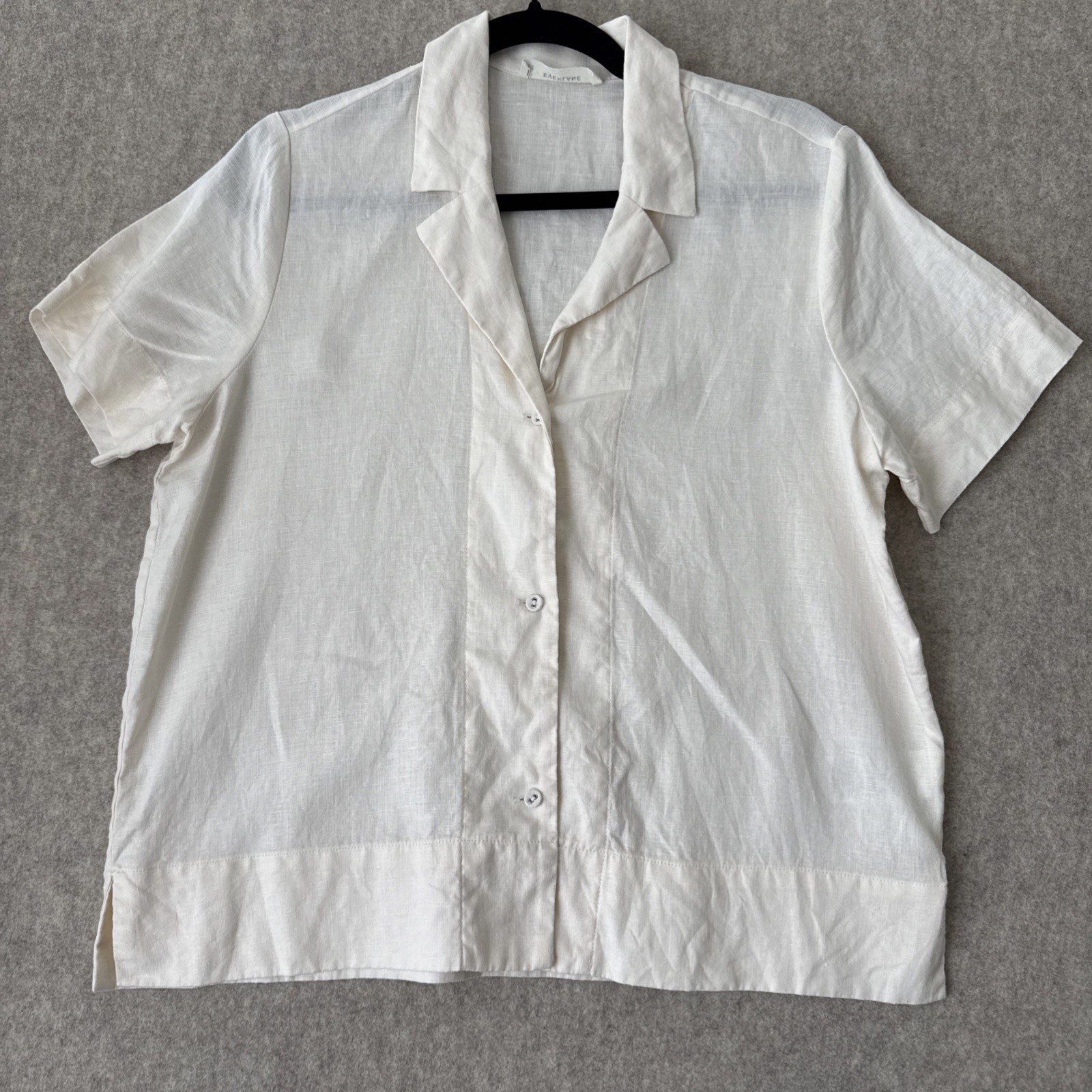 Everlane Flax Linen Notch Shirt Womens M Cream Short Sleeve Button Up