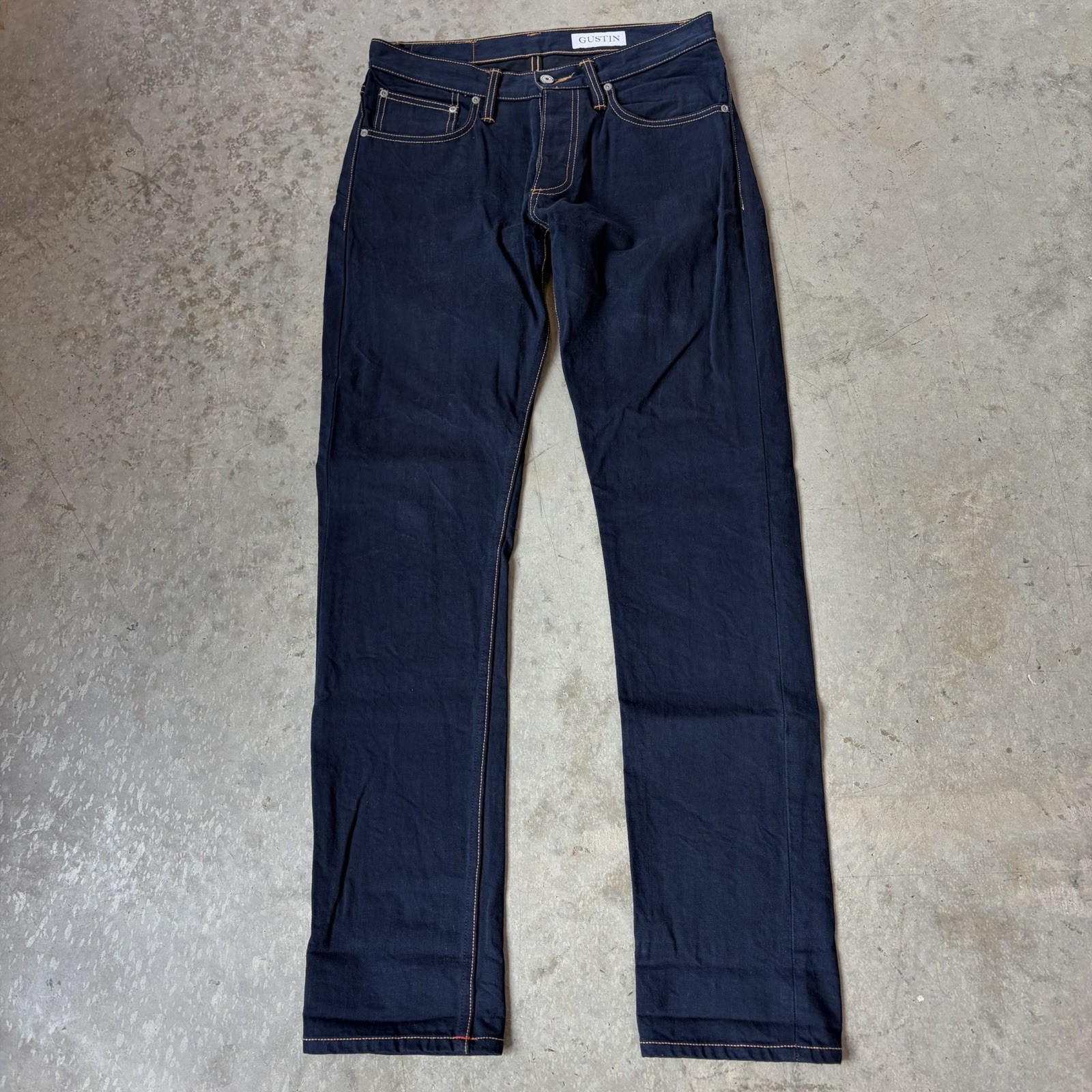 Gustin California Straight Raw Selvedge Jeans Denim Blue Button Fly Men’s 32×34