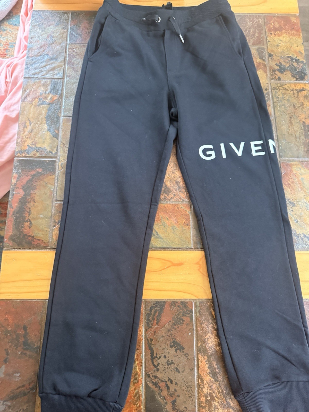 Givenchy Black Cotton Fleece Logo Jogger Pants 12+ Drawstring Elastic Waist