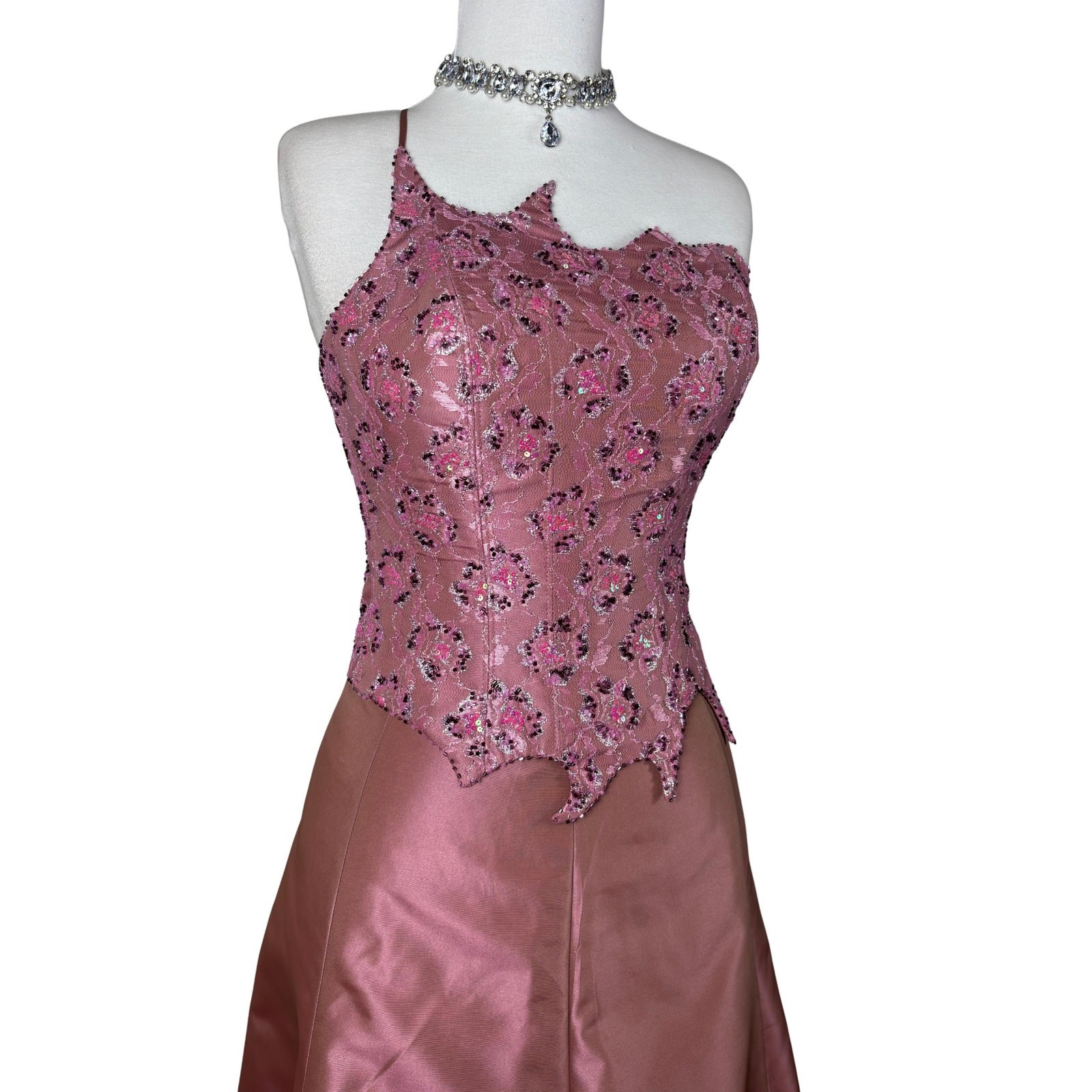 Vintage Pink Corset Prom Dress Set: Y2K Prom Gown Satin Gown, Glitter Bustier