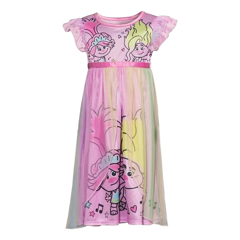 Trolls Poppy and Viva Toddler Girl’s Fancy Rainbow Character Nightgown, Gown