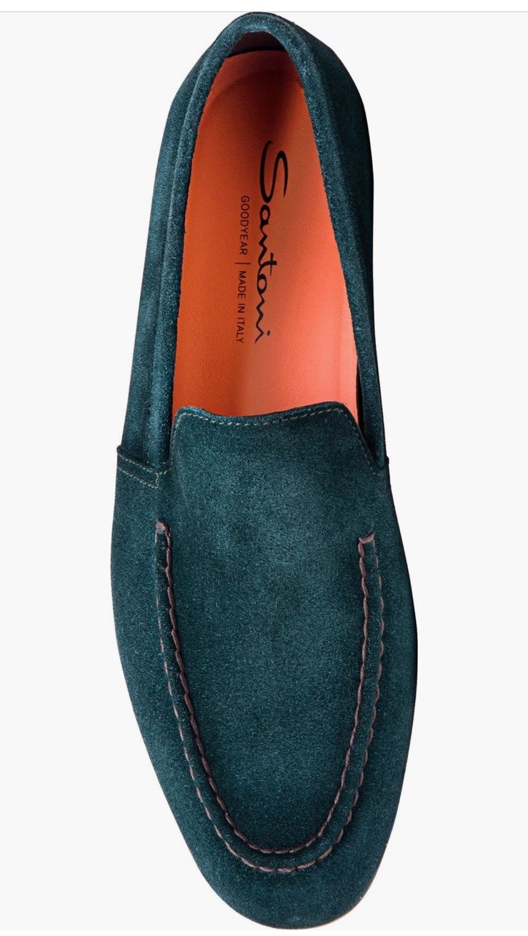 Santoni Men’s Slip-On Shoes Loafers Size 9 US 10 in Green Suede Made in Italy
